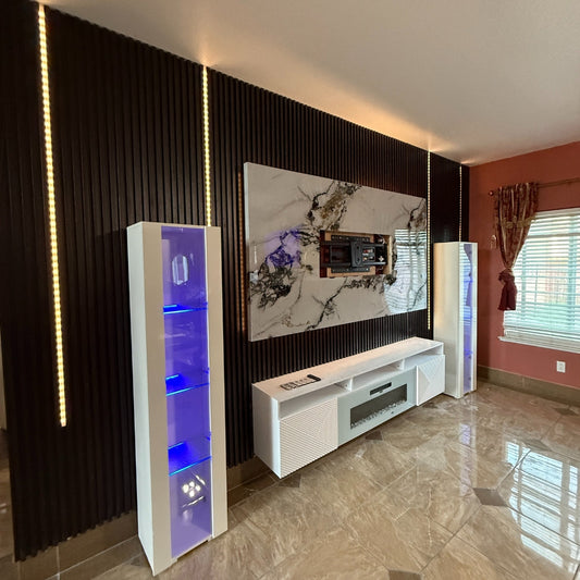 Feature Wall With LED Lighting and Built-In Cabinetry – Yuba City
