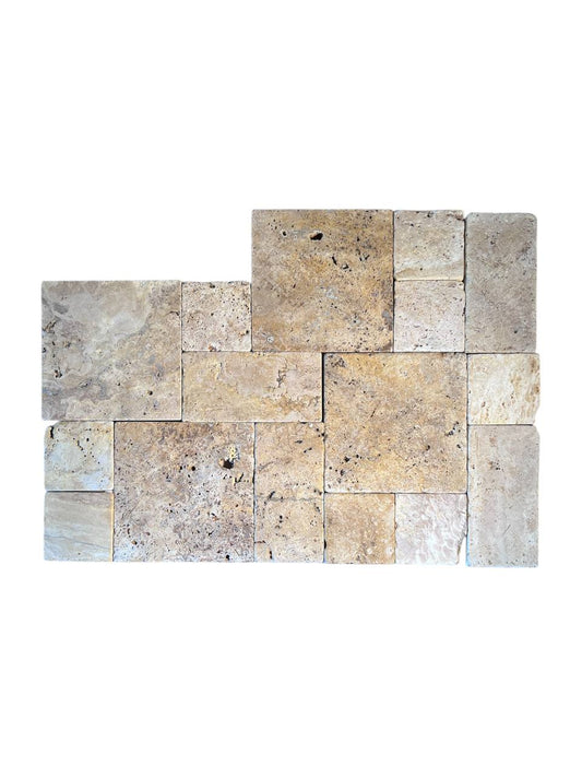 Golden Tumbled Travertine — Mixed Sizes (8.7 sqft per box)