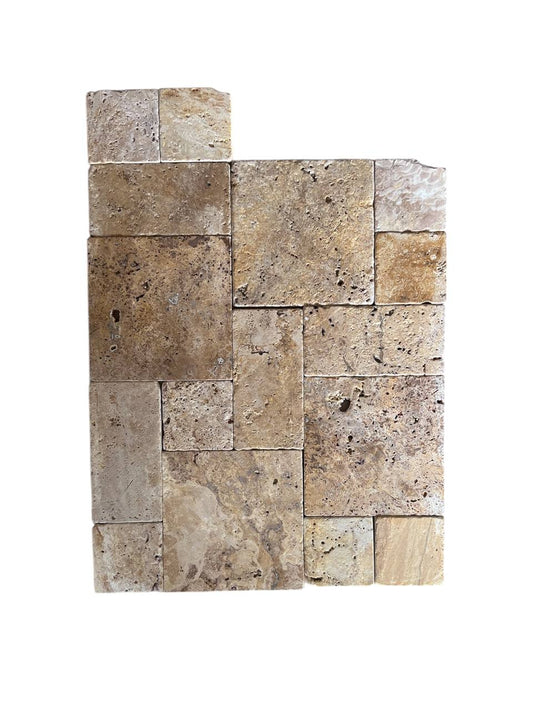 Golden Tumbled Travertine — Mixed Sizes (8.7 sqft per box)
